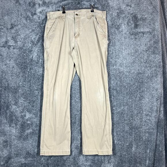 Carhartt Pants Mens 36x32 Khaki Relaxed Fit Dungaree Utility Carpenter Work B324 - Picture 1 of 9